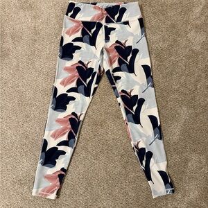 Senita Athletics women’s Floral Leaf Leggings - Navy, Blush & Light Blue